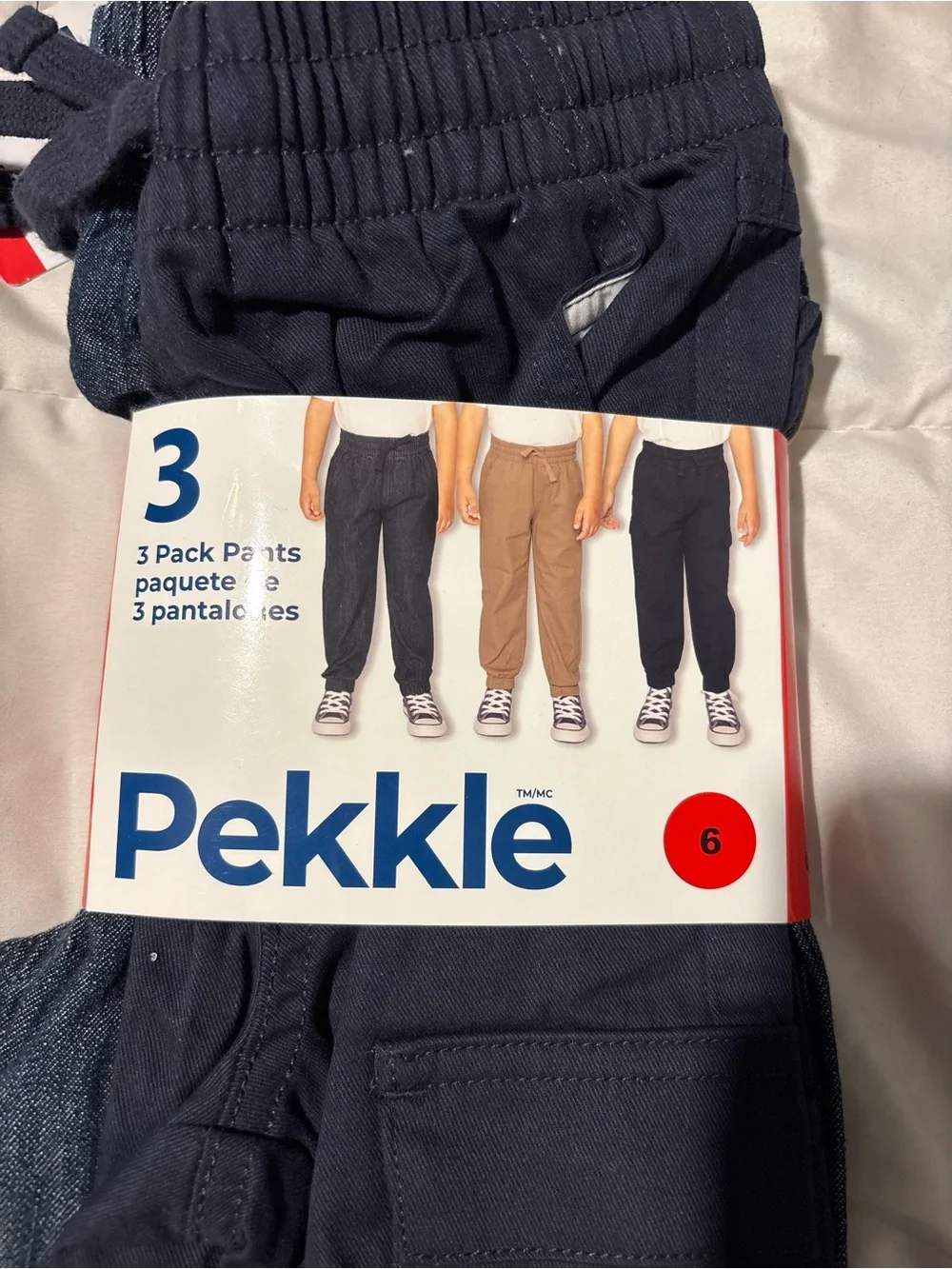Pekkle Kids Elastic-Waist Jogger Pants in Navy, Tan & Black size 6